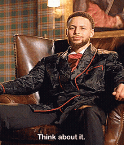 A Man In A Suit And Tie Is Sitting In A Chair With The Words Think About It Below Him GIF