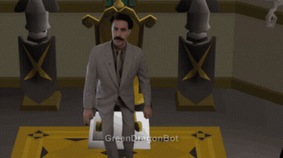 A Man In A Suit And Tie Is Sitting In Front Of A Green Dragonbot GIF