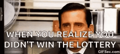 A Man In A Suit And Tie Is Sitting In Front Of A Window With A Lottery Ticket On It . GIF