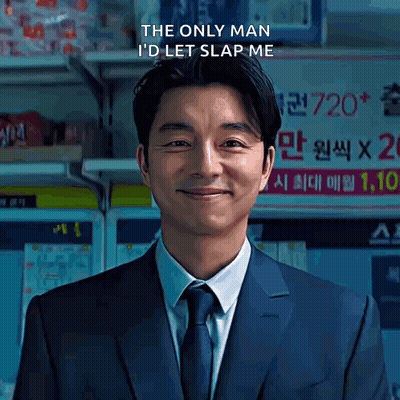 A Man In A Suit And Tie Is Smiling With The Words The Only Man I 'D Let Slap Me Above Him GIF