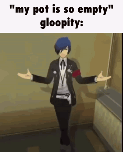 A Man In A Suit And Tie Is Standing In A Room With His Arms Outstretched And Says " My Pot Is So Empty " GIF