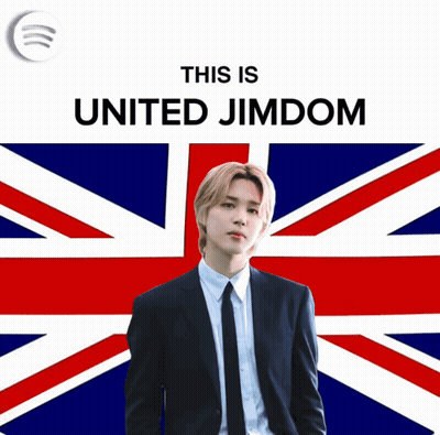 A Man In A Suit And Tie Is Standing In Front Of A British Flag With The Words " This Is United Jimdom " Above Him GIF
