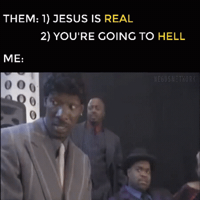 A Man In A Suit And Tie Is Standing In Front Of A Group Of Men And Says Jesus Is Real . GIF