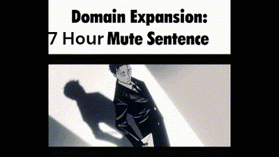 A Man In A Suit And Tie Is Standing In Front Of A Sign That Says Domain Expansion : 7 Hour Mute Sentence . GIF