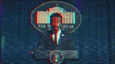 A Man In A Suit And Tie Is Standing In Front Of A White House And Says `` Deal With It '' . GIF