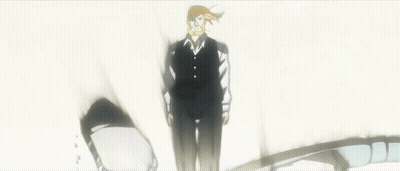 A Man In A Suit And Tie Is Standing In The Middle Of A Broken Wall GIF
