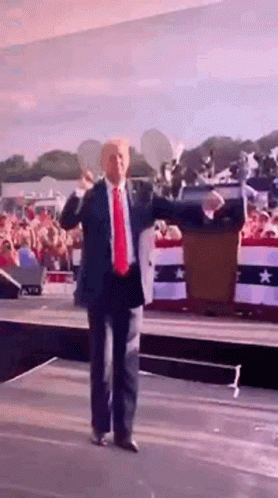 A Man In A Suit And Tie Is Standing On A Stage . GIF