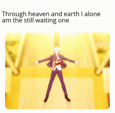 A Man In A Suit And Tie Is Standing On A Yellow Floor With His Arms Outstretched . GIF
