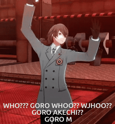 A Man In A Suit And Tie Is Standing With His Arms In The Air And Says Who Goro Whoo Wjhoo GIF