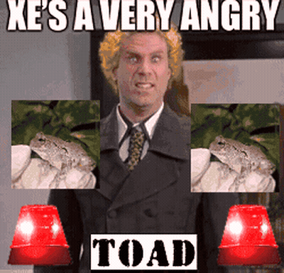 A Man In A Suit And Tie Is Surrounded By Frogs And Says Xe 'S A Very Angry GIF