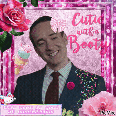 A Man In A Suit And Tie Is Surrounded By Pink Flowers And Ice Cream GIF