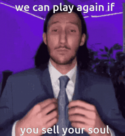 A Man In A Suit And Tie Is Talking About Playing Again If You Sell Your Soul GIF