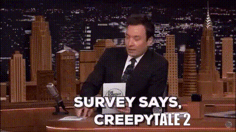 A Man In A Suit And Tie Is Talking Into A Microphone And Says Survey Says Creepy Tall 2 . GIF