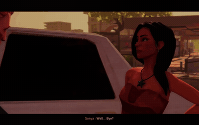 A Man In A Suit And Tie Is Talking To A Woman In A Video Game Called Sonya GIF