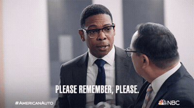 A Man In A Suit And Tie Is Talking To Another Man With The Caption " Please Remember Please " GIF