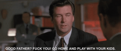 A Man In A Suit And Tie Is Talking To Another Man With The Words Good Father Fuck You Go Home And Play With Your Kids GIF