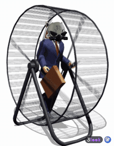 A Man In A Suit And Tie Is Walking In A Hamster Wheel With A Briefcase GIF