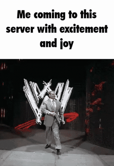 A Man In A Suit And Tie Is Walking On A Stage With The Words Me Coming To This Server With Excitement And Joy . GIF