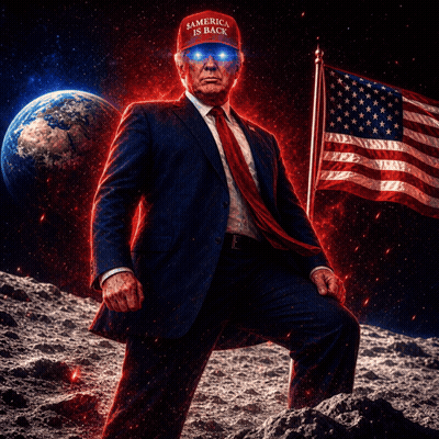 A Man In A Suit And Tie Is Wearing A Red Hat That Says America Is Back GIF