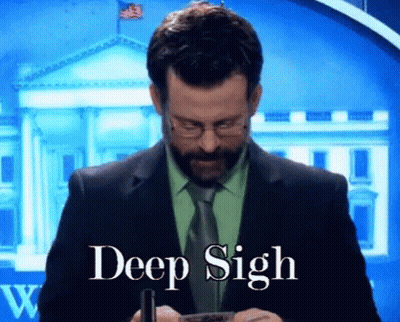 A Man In A Suit And Tie Is Writing On A Piece Of Paper With The Words Deep Sigh Written On The Bottom GIF