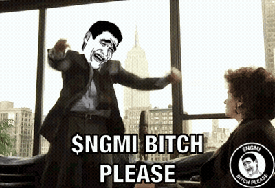 A Man In A Suit And Tie Is Yelling At A Woman In Front Of A Window And Says $ Ngmi Bitch Please GIF