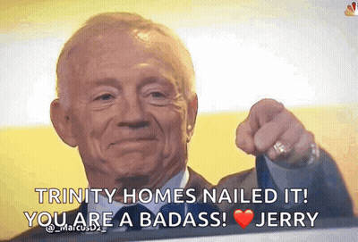 A Man In A Suit And Tie Points At The Camera And Says Trinity Homes Nailed It GIF