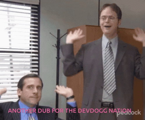 A Man In A Suit And Tie Says Another Dub For Devdogg Nation GIF