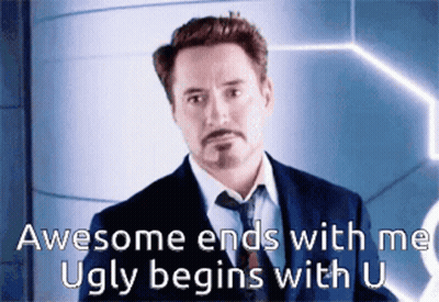 A Man In A Suit And Tie Says Awesome Ends With Me Ugly Begins With U. GIF