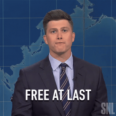 A Man In A Suit And Tie Says " Free At Last " In Front Of A Map GIF