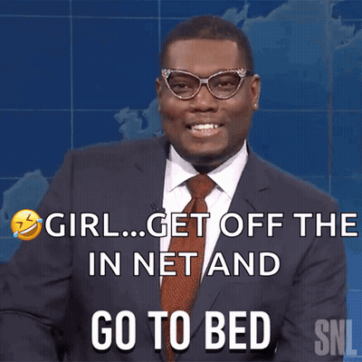 A Man In A Suit And Tie Says Girl Get Off The In Net And Go To Bed On Snl GIF