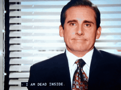 A Man In A Suit And Tie Says " I Am Dead Inside " On The Screen GIF
