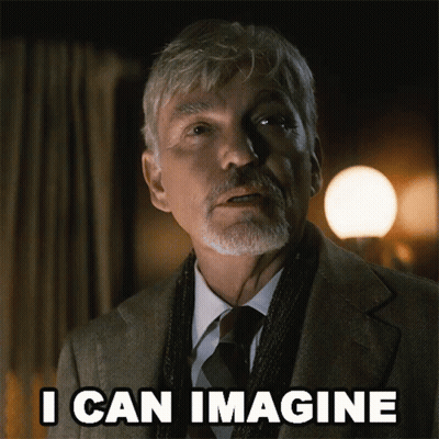 A Man In A Suit And Tie Says I Can Imagine In Black Letters GIF