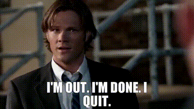 A Man In A Suit And Tie Says " I 'M Out I 'M Done I Quit " GIF