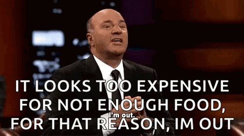 A Man In A Suit And Tie Says It Looks Too Expensive For Not Enough Food , For That Reason , Im Out . GIF