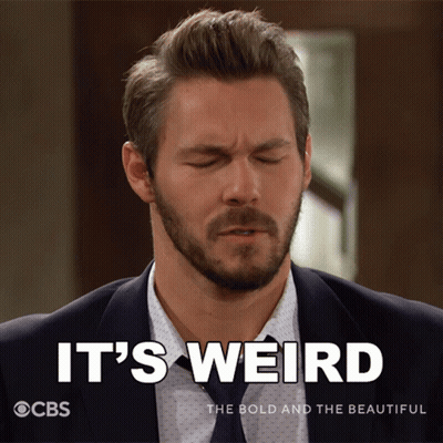 A Man In A Suit And Tie Says It 'S Weird On A Cbs Poster GIF