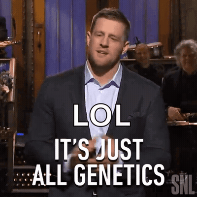 A Man In A Suit And Tie Says " Lol It 'S Just All Genetics " GIF
