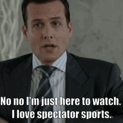 A Man In A Suit And Tie Says " No No I 'M Just Here To Watch " GIF