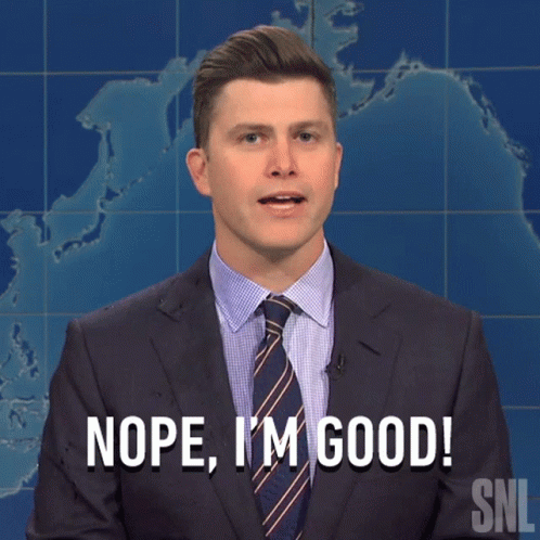 A Man In A Suit And Tie Says Nope I 'M Good In Front Of A Map GIF