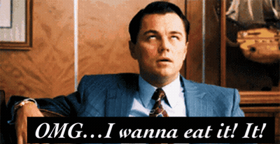 A Man In A Suit And Tie Says " Omg I Wanna Eat It It " GIF