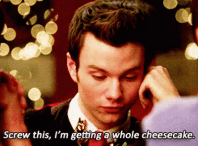 A Man In A Suit And Tie Says " Screw This I 'M Getting A Whole Cheesecake " GIF