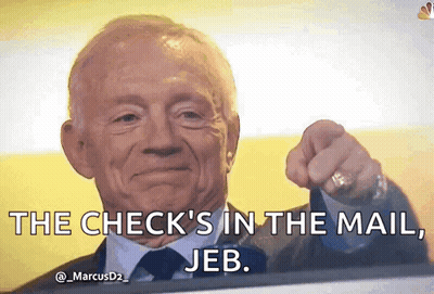 A Man In A Suit And Tie Says The Check 'S In The Mail GIF