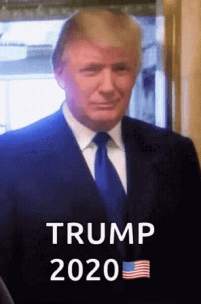 A Man In A Suit And Tie Says Trump 2020 On The Bottom GIF