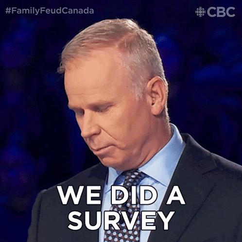 A Man In A Suit And Tie Says We Did A Survey On His Face GIF