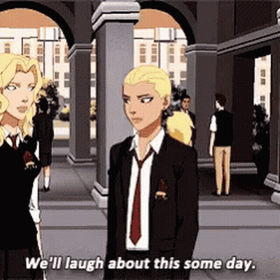 A Man In A Suit And Tie Says We 'Ll Laugh About This Some Day While Standing Next To A Woman GIF