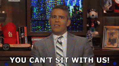 A Man In A Suit And Tie Says You Can 'T Sit With Us ! GIF