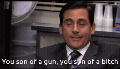 A Man In A Suit And Tie Says " You Son Of A Gun " GIF