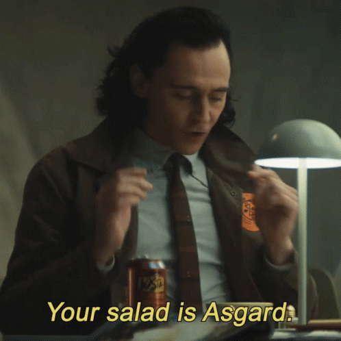Man In Suit Says Your Salad Is Asgard GIF