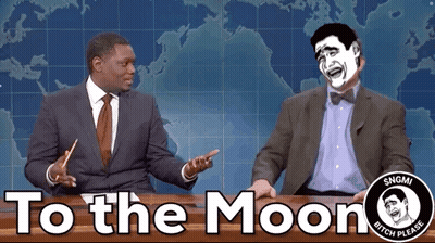 A Man In A Suit And Tie Sits At A Desk With The Words To The Moon GIF