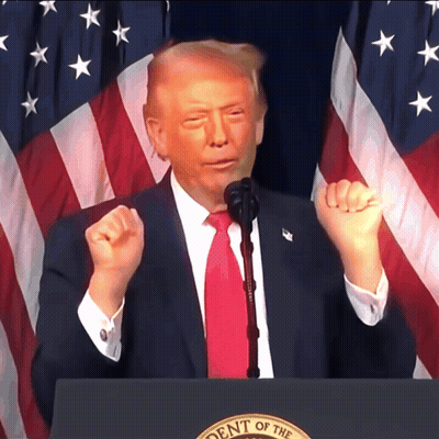 A Man In A Suit And Tie Stands At A Podium That Says Dent Of The United States GIF