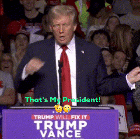 A Man In A Suit And Tie Stands At A Podium That Says Trump Will Fix It GIF